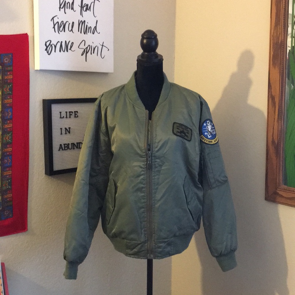Indie Bomber Jacket w/ Patches Olive Green